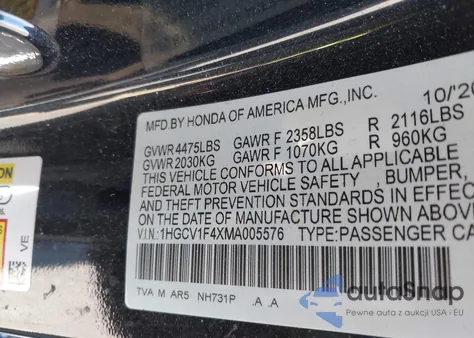 2021 Honda Accord Sport Special Edition from USA, damaged, VIN 1HGCV1F4XMA005576